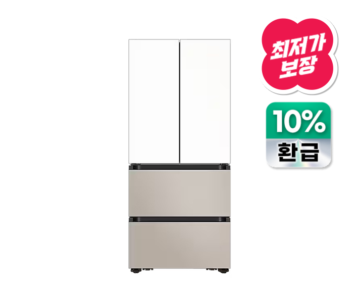 [으뜸효율] AI 김치플러스 4도어 김치냉장고 490L (냄새케어 안심) 에센셜 화이트 베이지